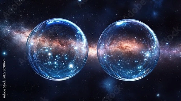 Fototapeta Giant bubbles embrace a galaxy amidst cosmic dust: A cosmic dance of celestial forces.