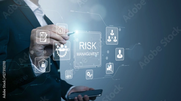 Obraz Risk management is the process of identifying, assessing, and mitigating risks to minimize future occurrences, ensuring organizational readiness and stability amidst unforeseen challenges.