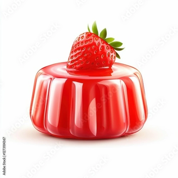 Obraz Shiny Red Strawberry Jelly Dessert on White Background