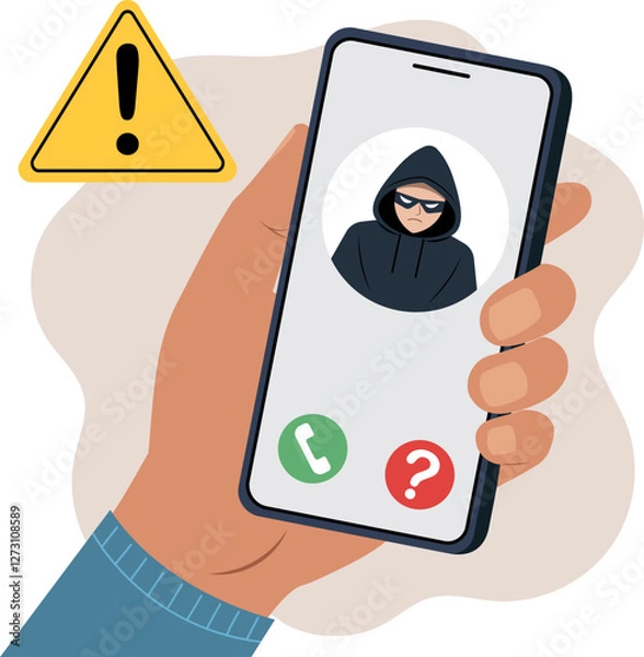 Obraz Illustration of an use smartphone with incoming call from unknown scammer
