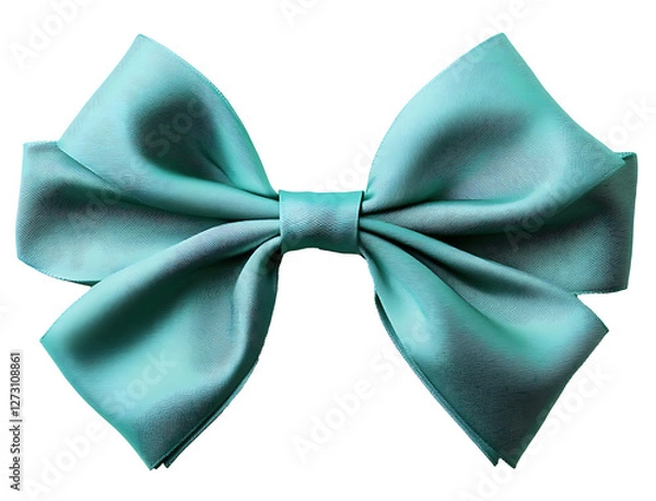 Fototapeta A jade green ribbon bow, rich and radiant with smooth edges on the solid white background.