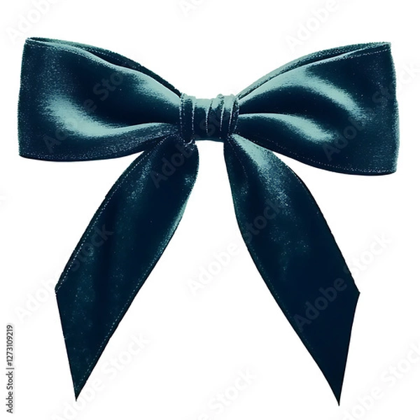 Fototapeta A navy teal ribbon bow with a dark, velvety texture on the solid white background.
