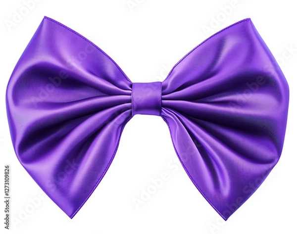 Fototapeta A royal purple ribbon bow with a smooth and shiny appearance on the solid white background.