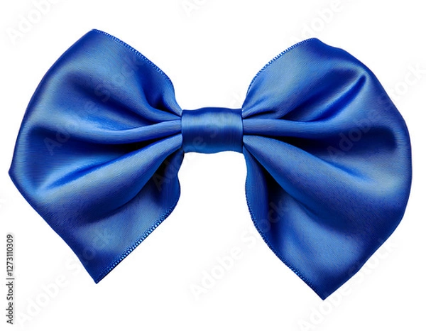 Fototapeta A vibrant blue ribbon bow with satin texture and delicate curves on the solid white background.