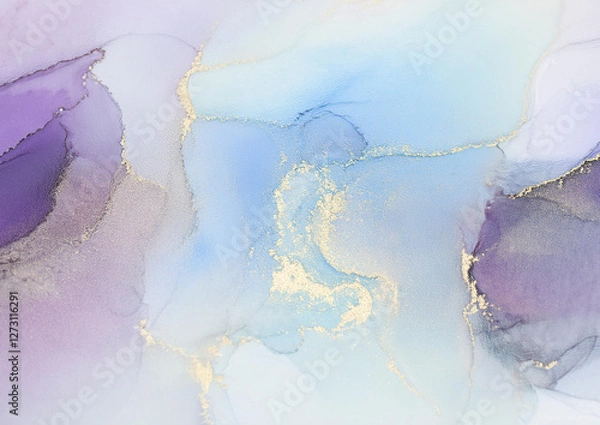 Fototapeta 水色と紫のアルコールインクアート背景