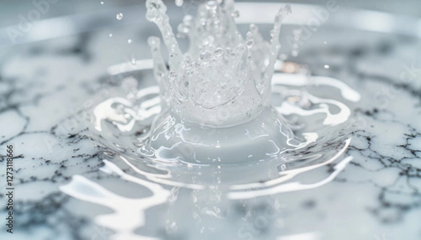 Fototapeta Crystal-clear water splashing on glossy marble surface, serene beauty