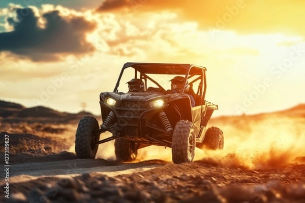 Obraz Off-road exploration in a utility terrain vehicle on sun-drenched desert pathways