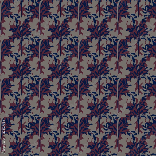 Fototapeta Botanical pattern. Vector ornament in muted colors. Dark aesthetics illustration. Stylized abstract branches and leaves.