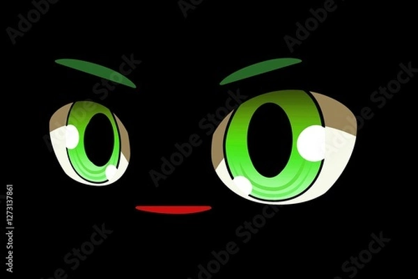 Obraz green eyes on black background
