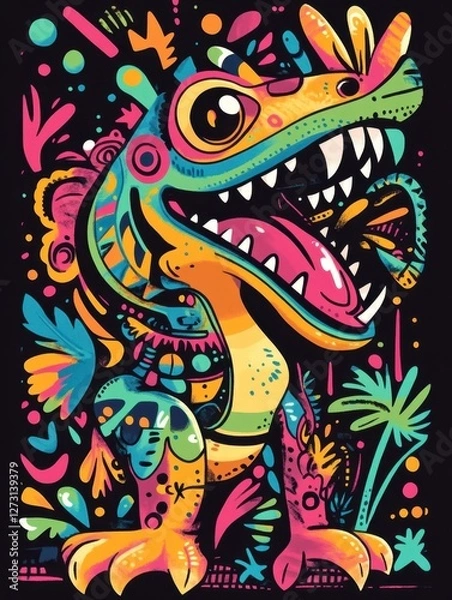 Fototapeta Colorful Cartoon Dinosaur with Vibrant Patterns and Designs