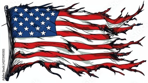 Fototapeta Distressed American Flag Symbol of Resilience and Perseverance Graphic
