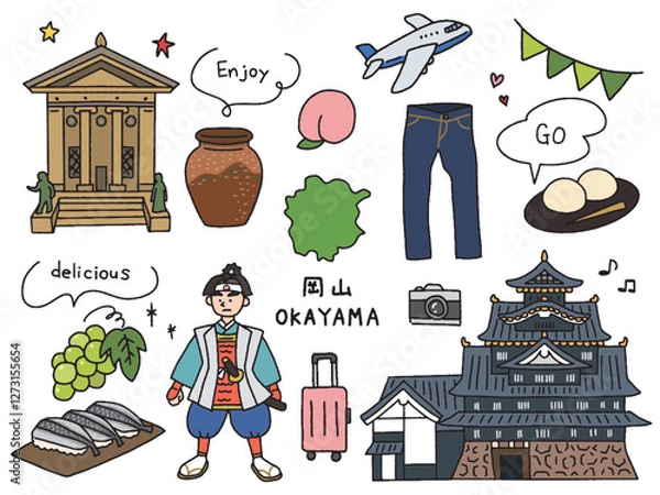 Obraz 岡山の手描きイラストセット