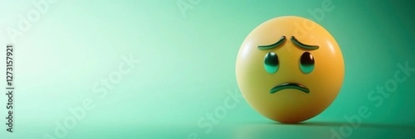 Fototapeta Sick emoji with greenish tint, slight motion blur, feverish look, mint green gradient background