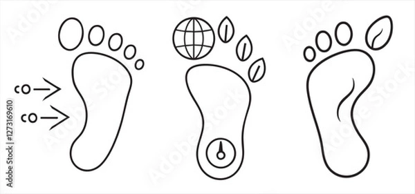 Fototapeta Net Zero Footprints with symbols representing environmental awareness and sustainability.