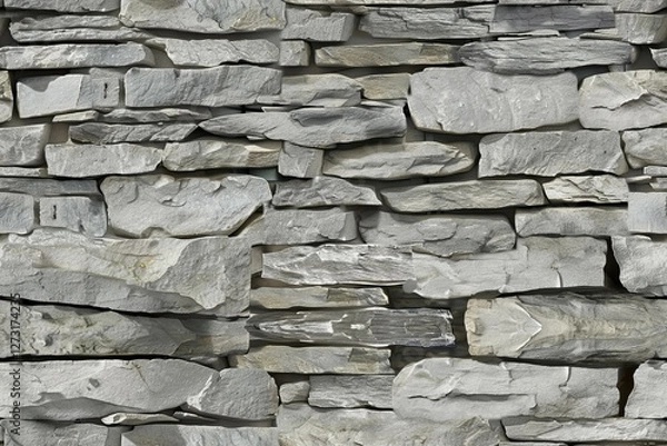 Fototapeta Old stone wall with irregular limestone bricks and weathered texture. Natural rock masonry with moss and lichen growth.