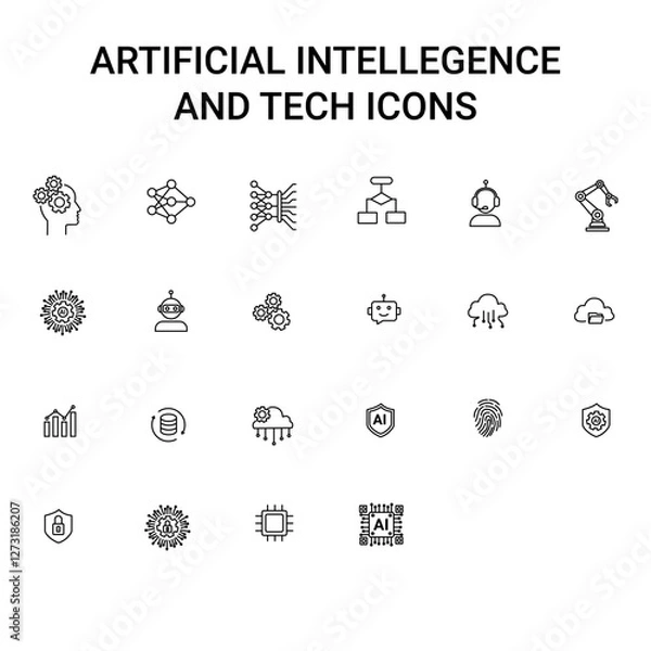 Fototapeta Artificial intellgence outline icon set