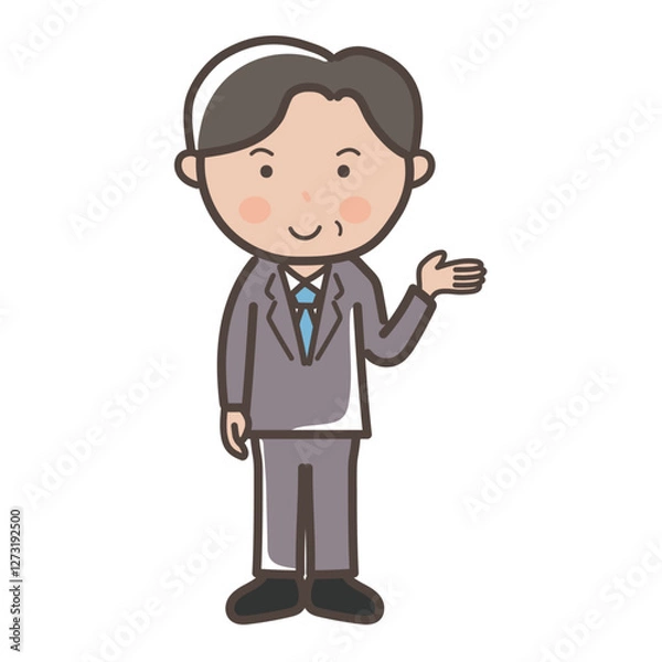 Fototapeta 説明や案内をする中年の男性ビジネスマンの全身イラスト