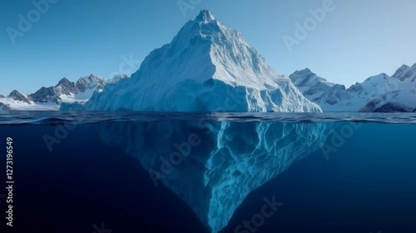Fototapeta Majestic iceberg reflection antarctic waters nature photography clear skies low angle ice and water concept