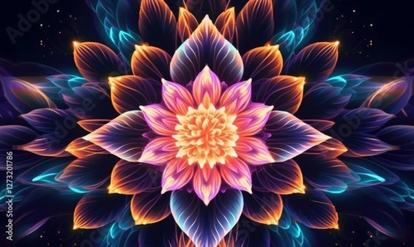 Fototapeta Abstract Floral Pattern. Intricate glowing flower design for backgrounds or art projects