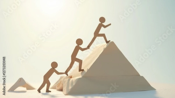 Fototapeta Climbing to Success With Teamwork in a Simple Art Representation of Human Figures