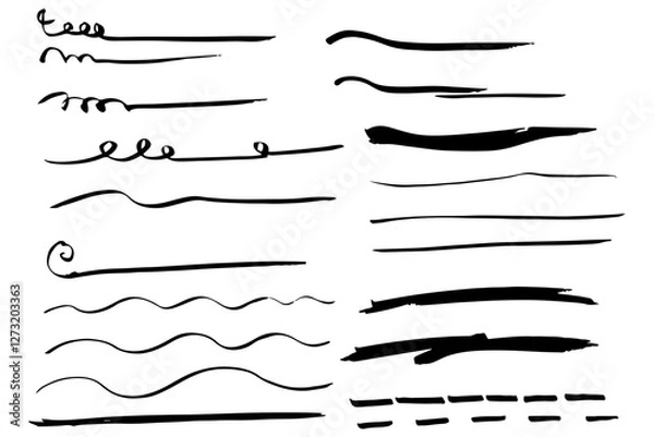 Fototapeta 手描きの文字の下の線　アンダーラインセット　ベクター