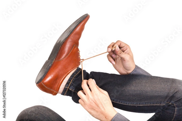 Obraz Man wearing leather shoes.