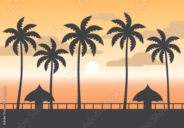 Obraz ヤシの木と海の背景のベクターイラスト
