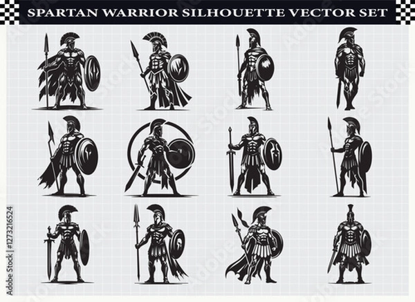 Obraz Spartan Warrior Silhouette Vector Set
