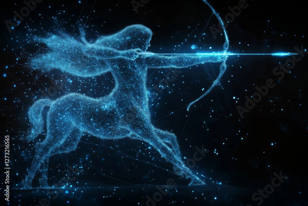 Fototapeta Sagittarius zodiac sign in the sky, centaur constellation with a bow and arrow