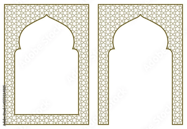 Fototapeta Rectangular arch and frame .Proportion A4 format .Arabic ornament for invitation card ,diploma, book cover,sertificat