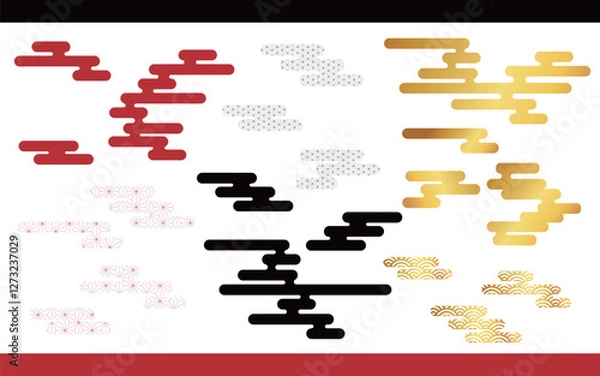 Obraz 和風の模様のエ霞パーツセット　赤金緑