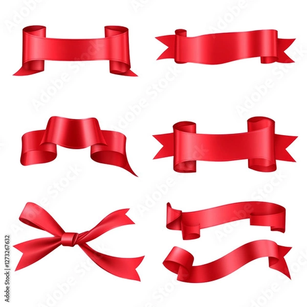 Obraz A set of red ribbon banners