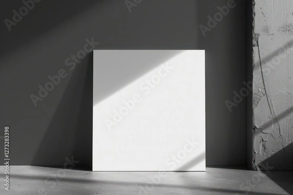 Fototapeta Abstract modern white panel place interior background for product presentation with a textured white panel on a dark gray wall with beautiful light and shadow highlights sunlight from window