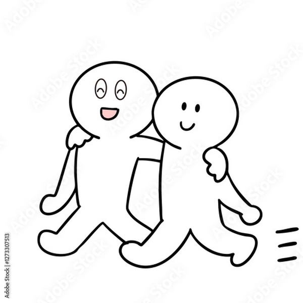 Obraz 仲良く肩を組んで歩いている棒人間
