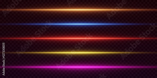 Fototapeta Collection of horizontal neon highlights and line flashes. Vector EPS10