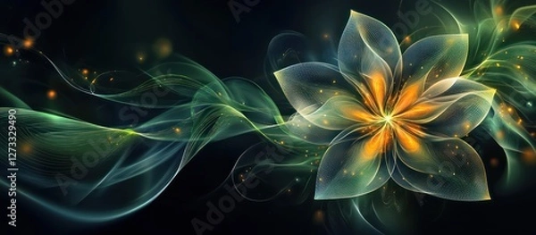 Fototapeta Glowing flower, dark background, digital art, website header