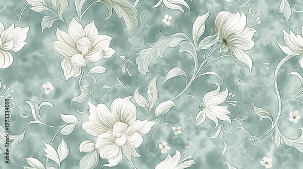Fototapeta floral Seamless doodle botanicals pattern in a grunge, texture