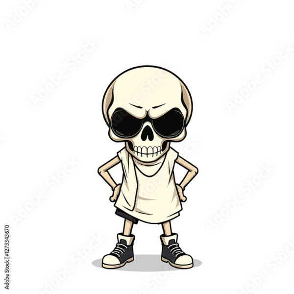 Fototapeta a skull emoji wearing sunglasses and a white t-shirt, with a confident and assertive pose.