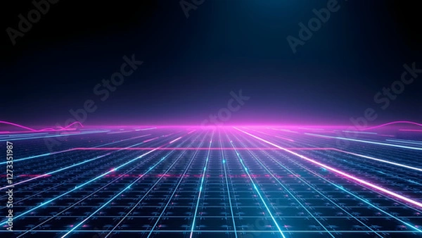 Fototapeta Futuristic Grid with Glowing Lines for High-Tech Design