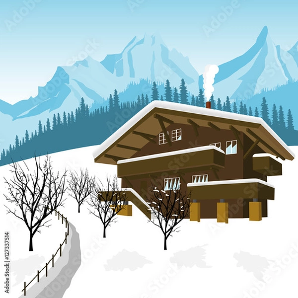 Fototapeta traditional alpine chalet in the mountains of Alps