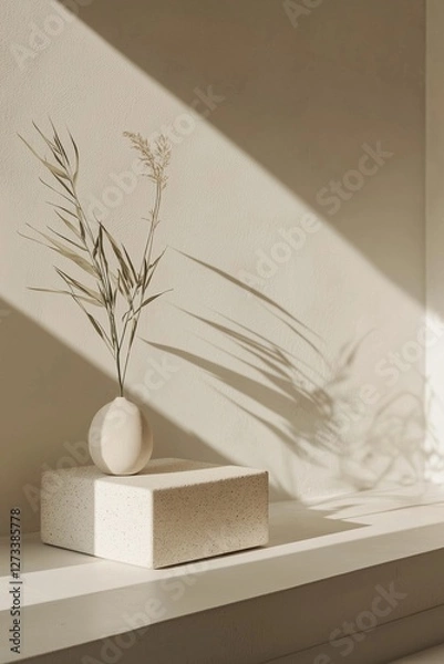 Fototapeta Minimalist Interior with Elegant Vase and Soft Shadows