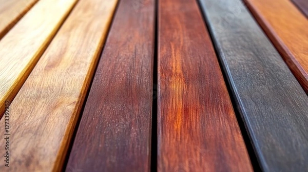 Fototapeta Various Stained Wood Planks Displaying Color Variations