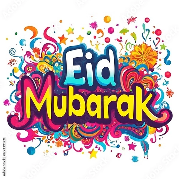 Fototapeta Eid Mubarak vector design with colorful lettering text .