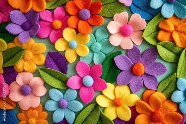 Fototapeta Vibrant Felt Flower Pattern Background