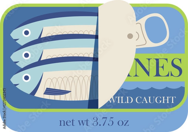 Obraz Open sardines tin can retro poster design isolated on transparent bg