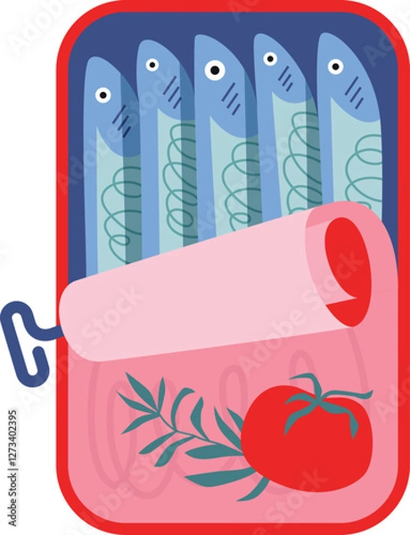 Fototapeta Open tin can filled with sardines in tomatoes sauce
