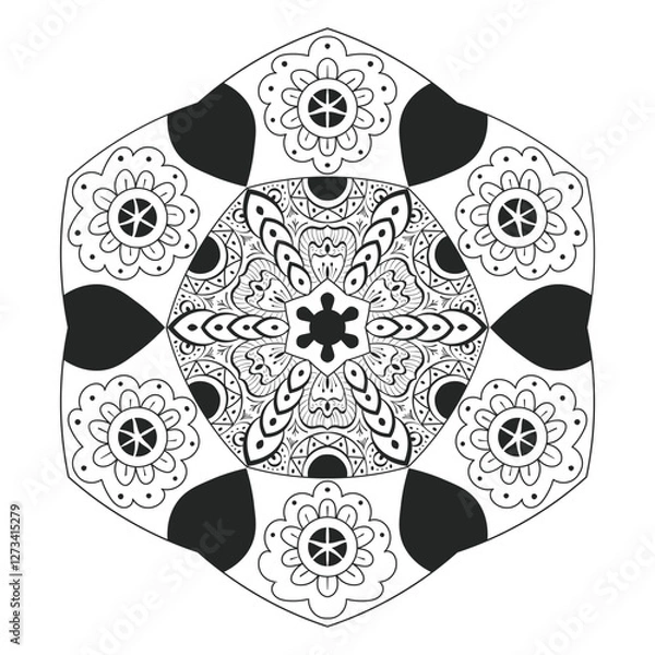 Obraz Intricate Black and White Mandala for Coloring, Meditation, and Decorative Art