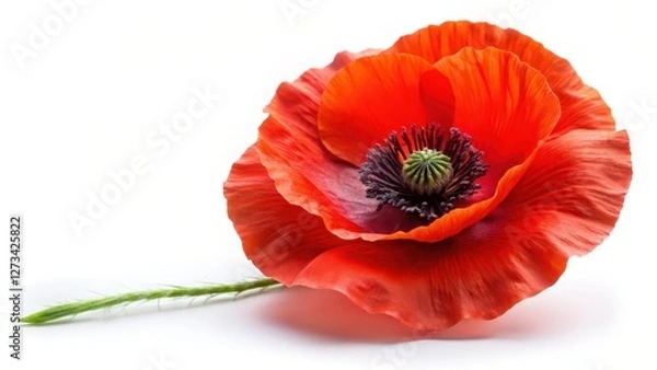 Fototapeta Red Poppy Flower on White Background