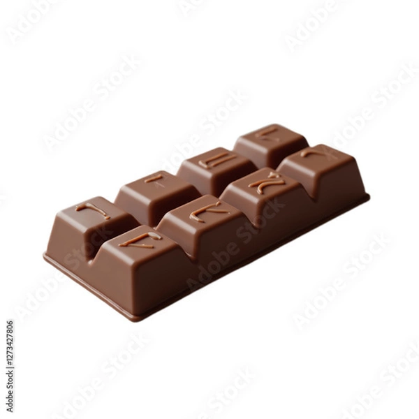 Fototapeta Chocolate bar made with smooth milk chocolate in rectangular shape on white background