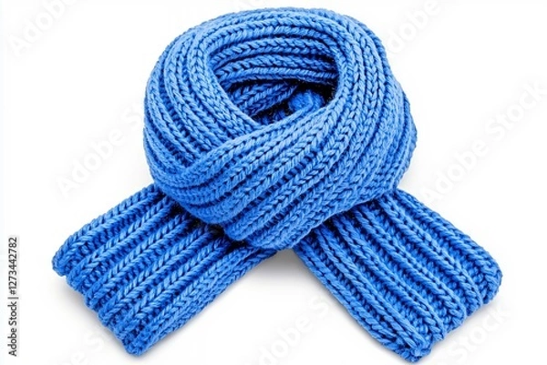 Obraz Hand-Knitted Blue Scarf with Textured Pattern on a White Background
